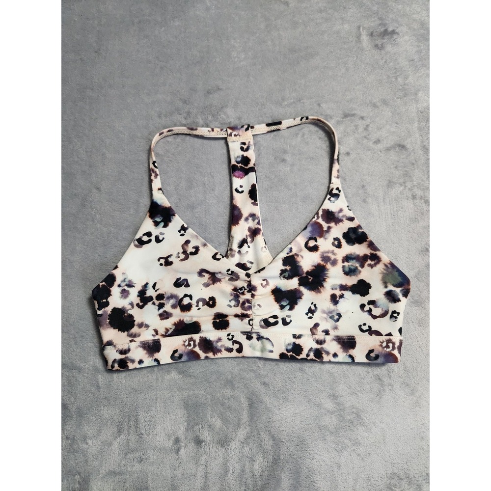 Spiritual Gangster Women's Studio T-Back Sports Bra White Small S Leopard